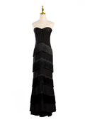 VESTIDO LARGO NEGRO CON FLECOS