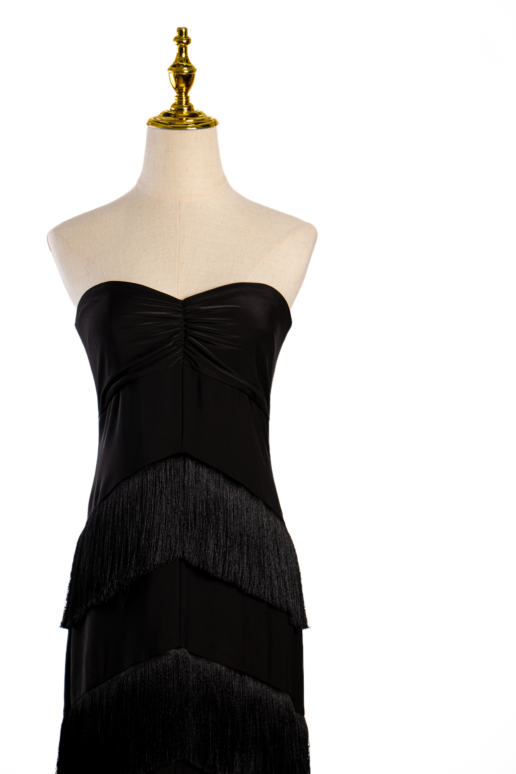 VESTIDO LARGO NEGRO CON FLECOS