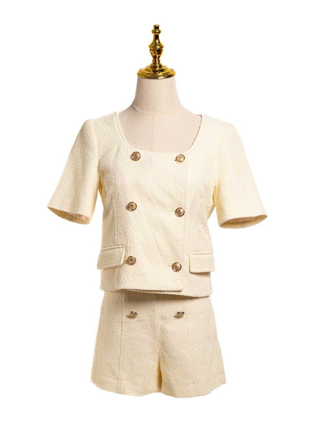SET ZARA TWEED CREMA BOTONES DORADOS