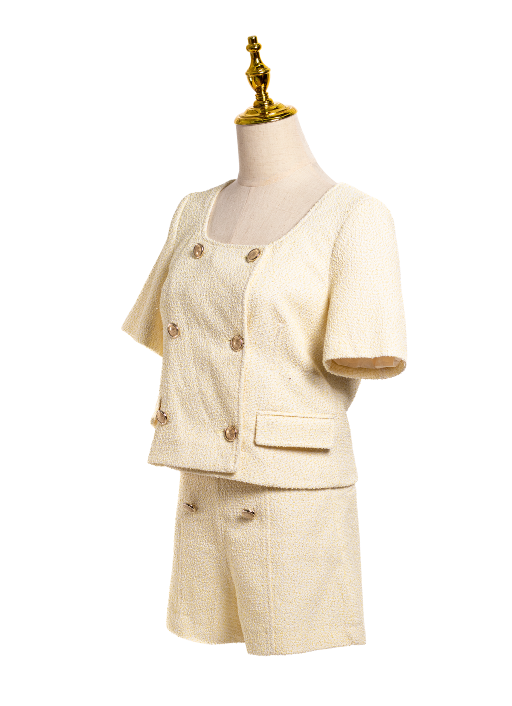 SET ZARA TWEED CREMA BOTONES DORADOS
