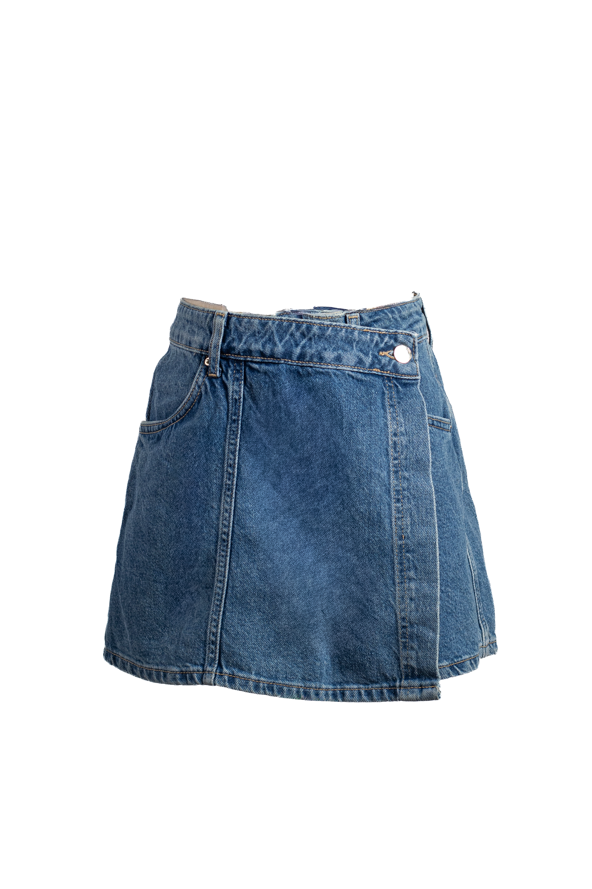 FALDA SHORT DE MEZCLILLA ASIMÉTRICA