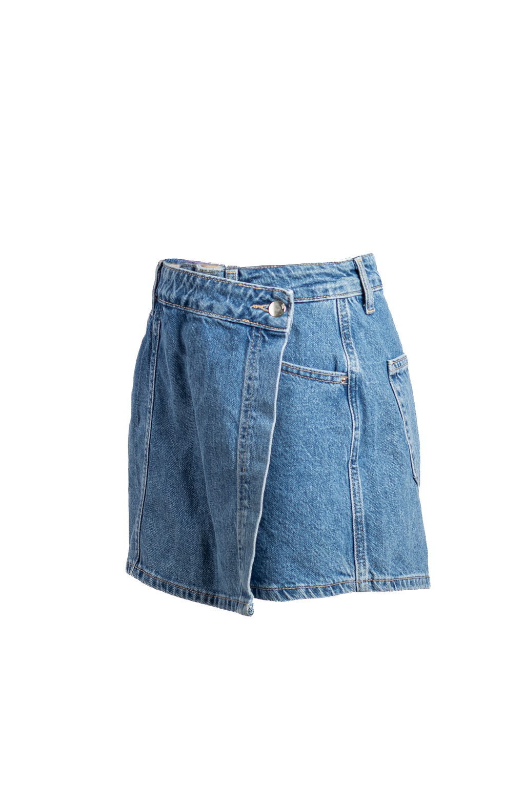 FALDA SHORT DE MEZCLILLA ASIMÉTRICA