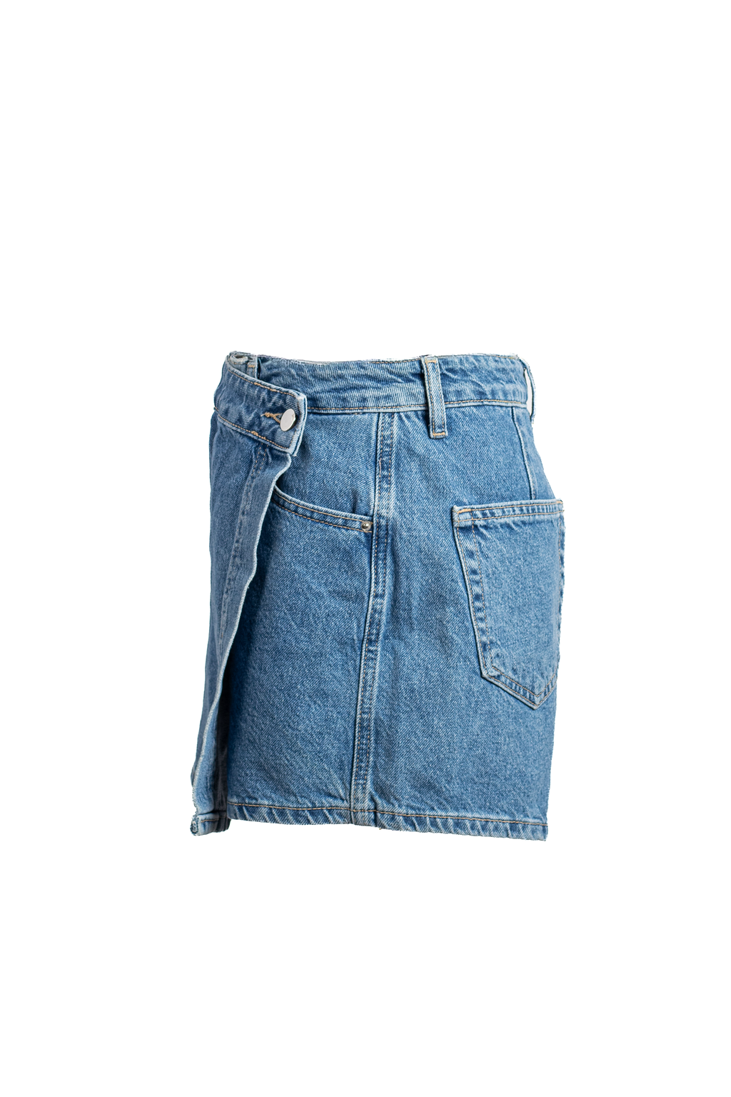 FALDA SHORT DE MEZCLILLA ASIMÉTRICA