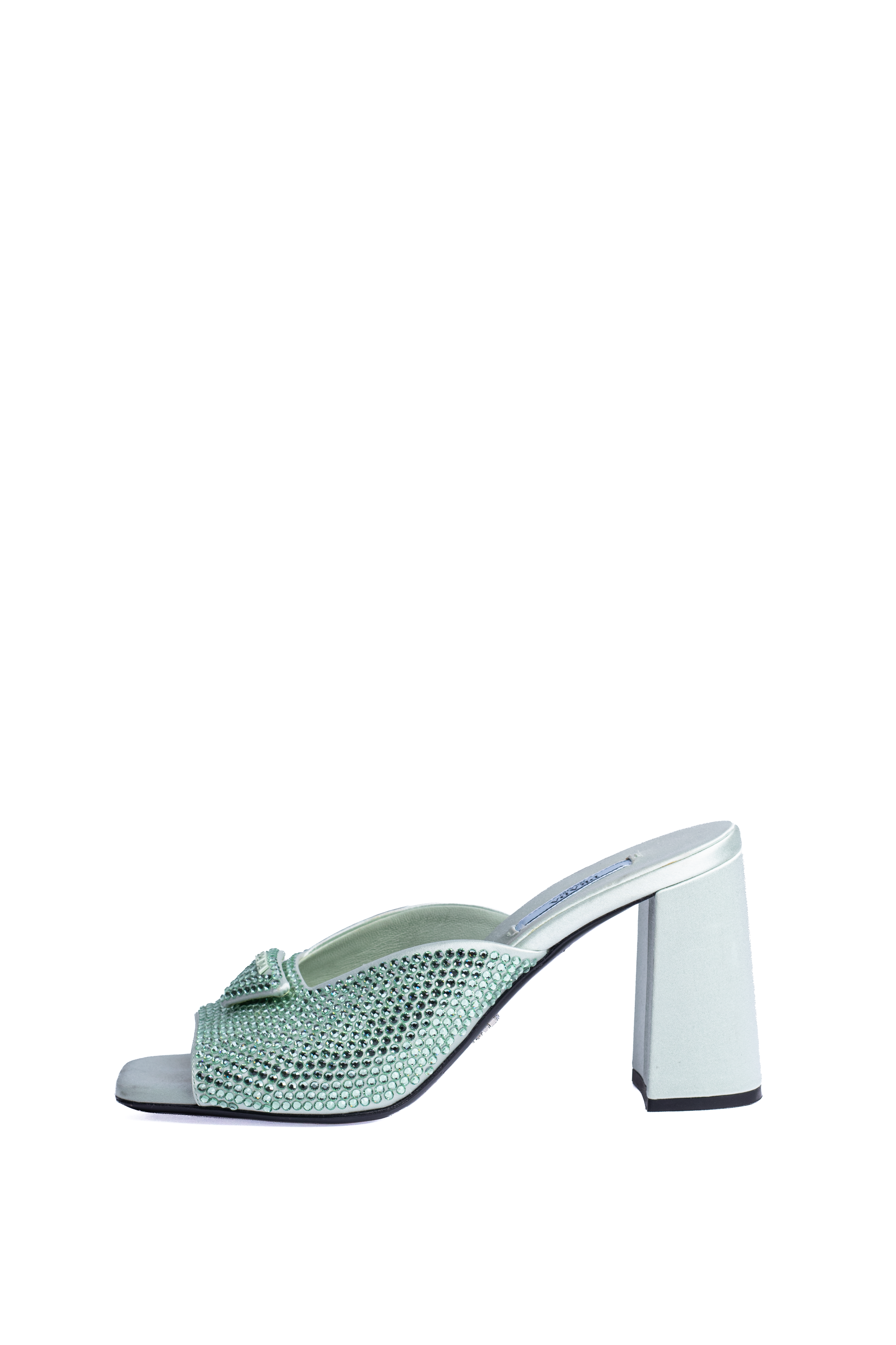 PRADA CRYSTAL-EMBELLISHED SATIN MULES
