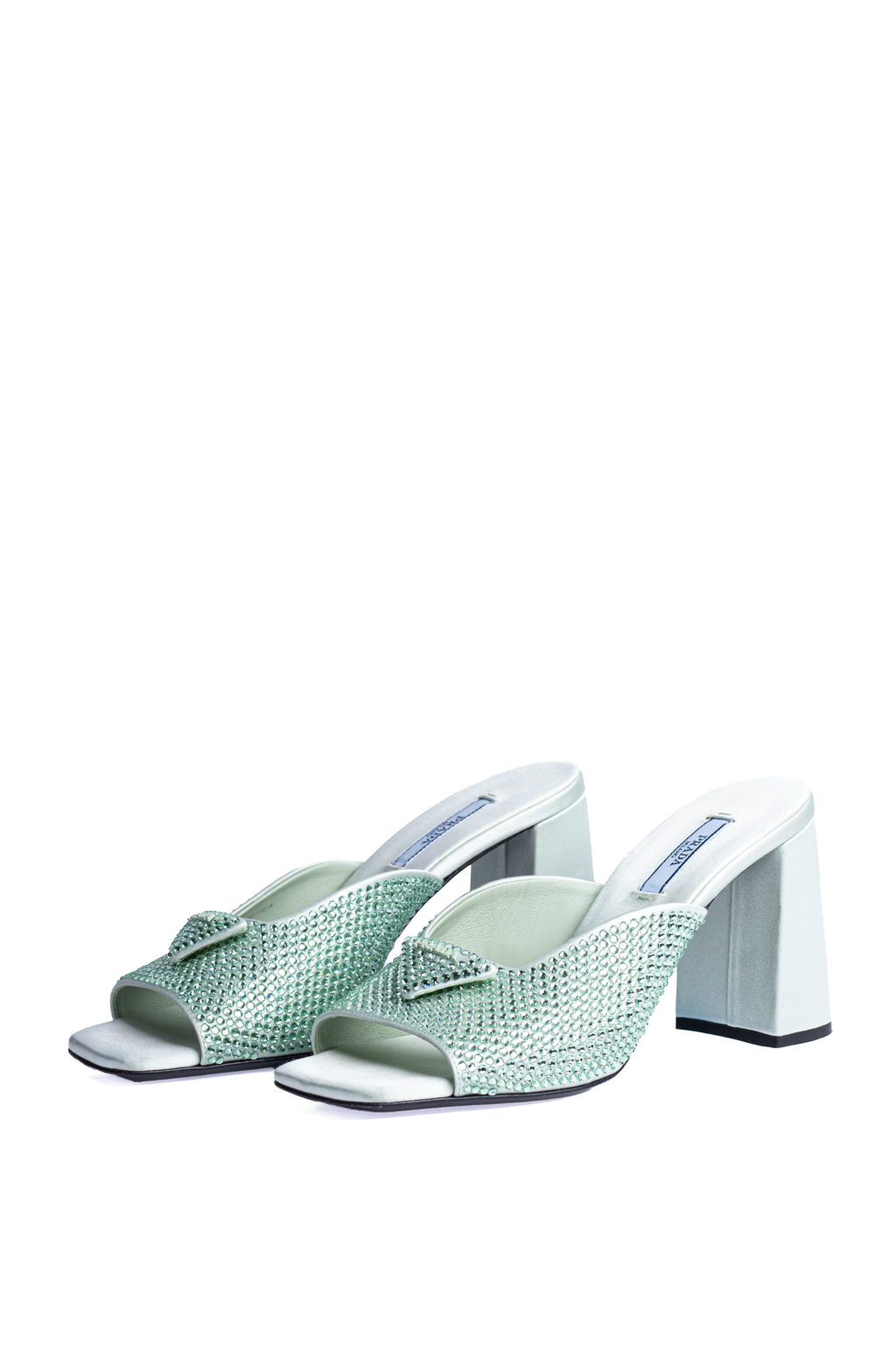 PRADA CRYSTAL-EMBELLISHED SATIN MULES