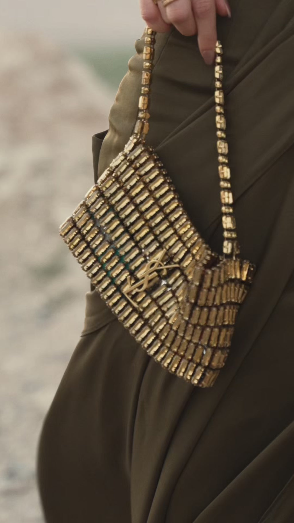 BOLSO SAINT LAURENT RIVE DROITE CRISTALES DORADOS